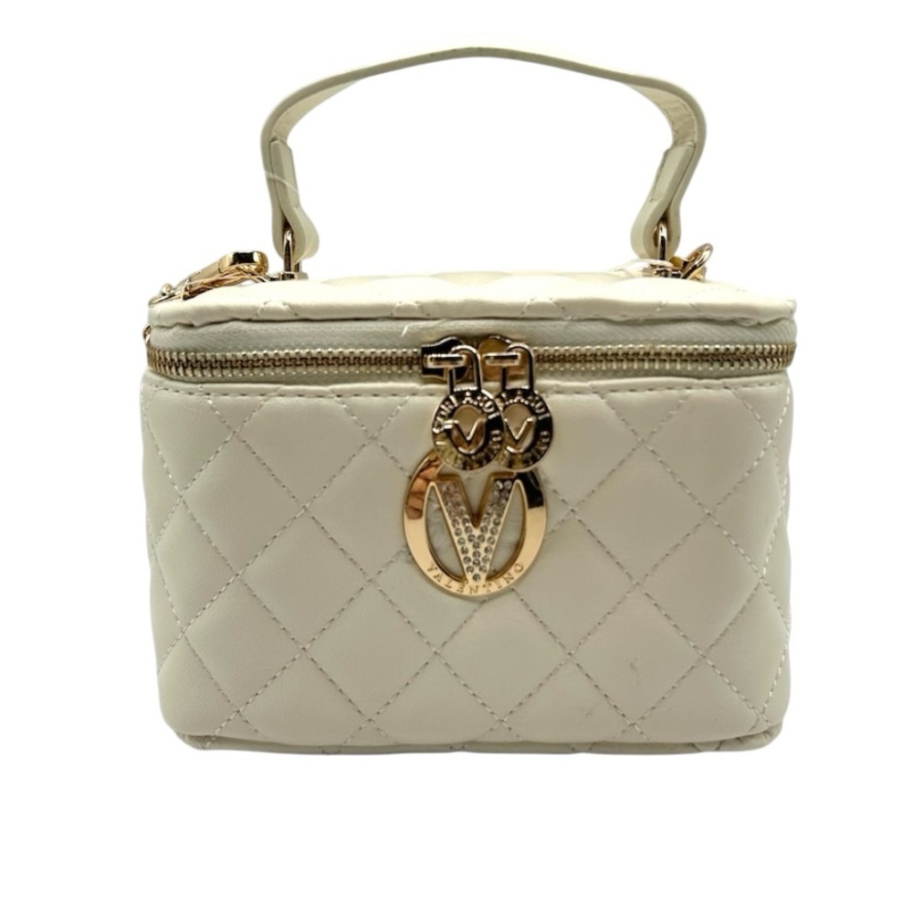 005 - Valentino Orlandi Cream Quilted Cosmetic Crossbody Bag with Gold Hardware